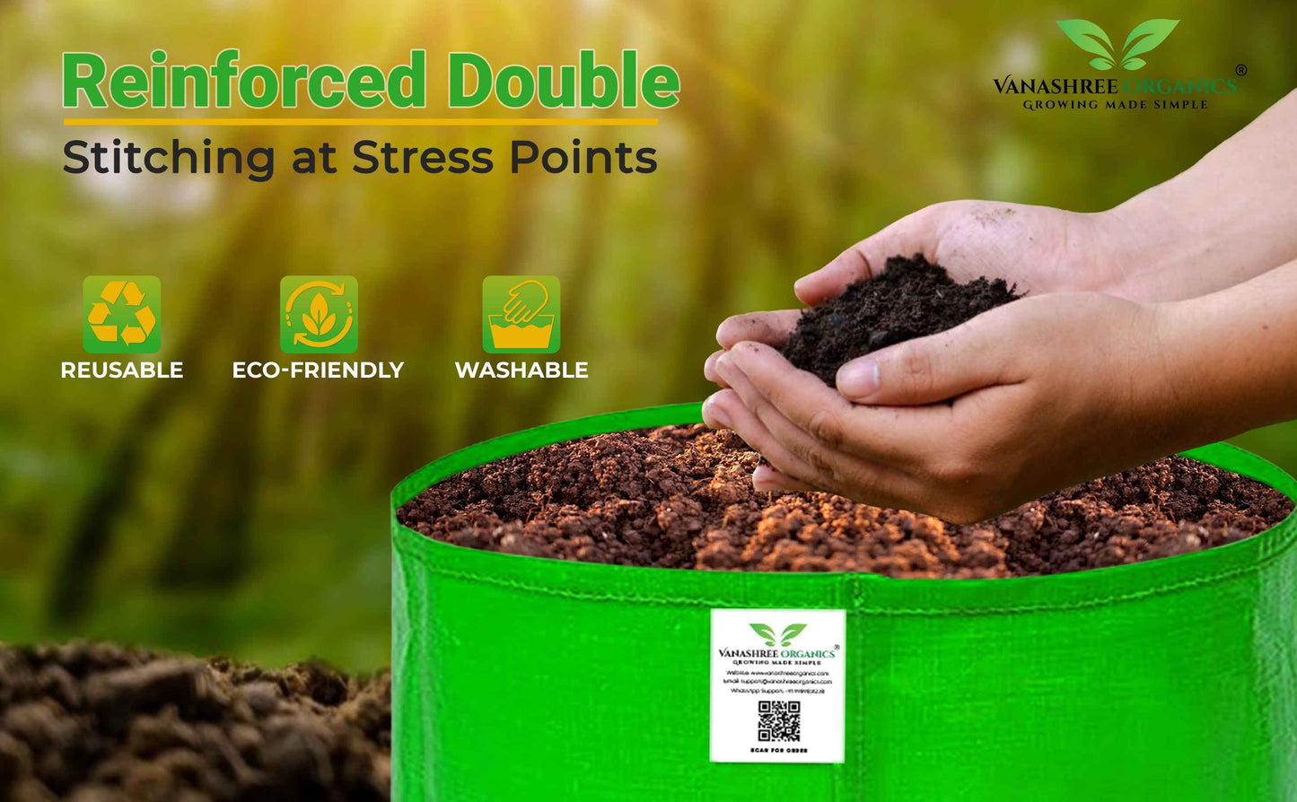 Grow Bag 12x6 Inch for Herbs & Greens - Vanashree Organics