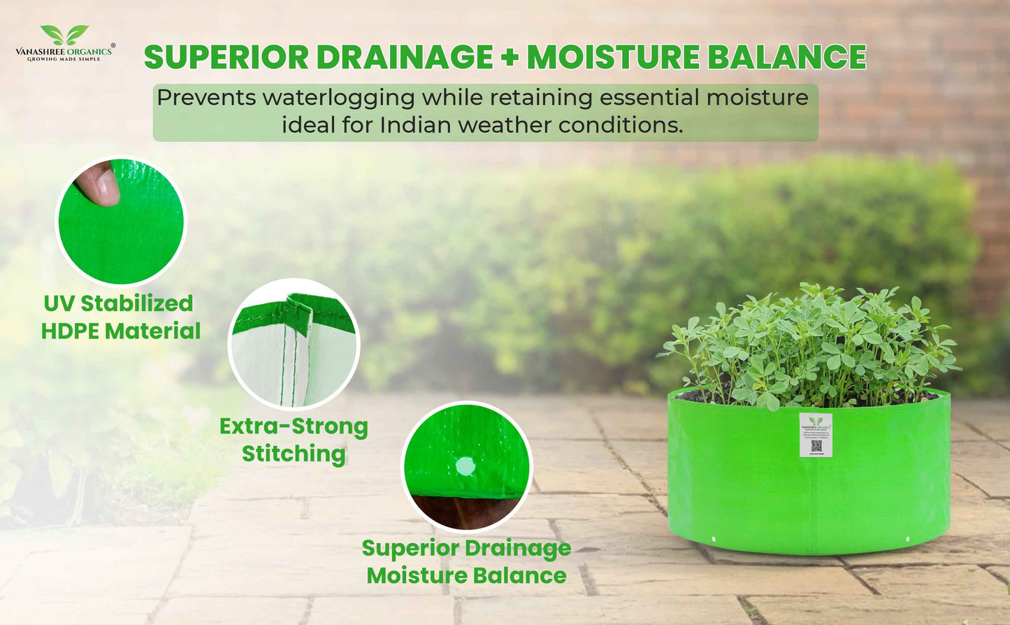 Grow Bag 24x9 Inch for Home Gardening - Vanashree Organics