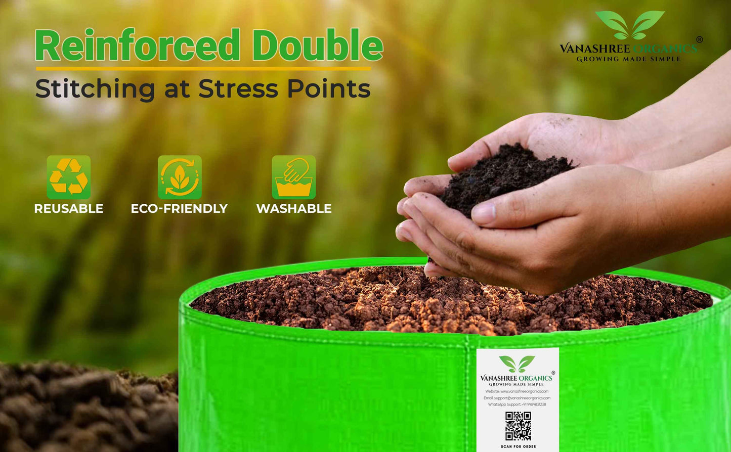 HDPE Grow Bags 9x6 Inch for Herbs & Greens - Compact Gardening Solution - Vanashree Organics
