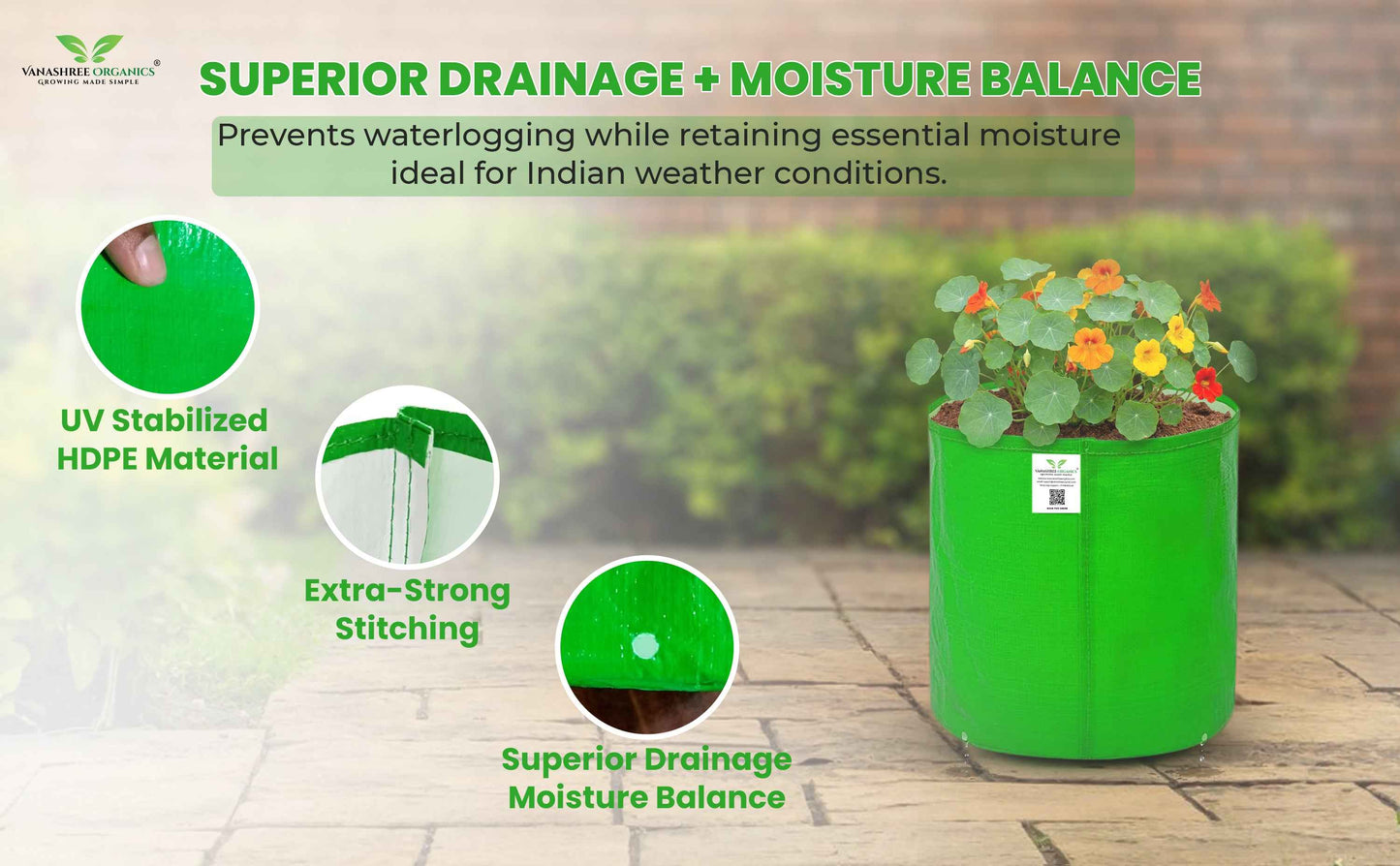 HDPE 260 GSM Grow Bag - Perfect 6x6 Inch Solution for Urban Herb Gardening - Vanashree Organics