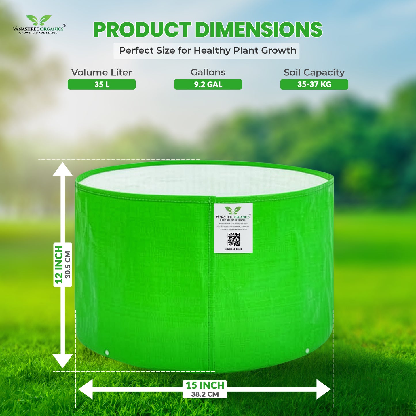 Grow Bag 15x12 Inch for Home Gardening