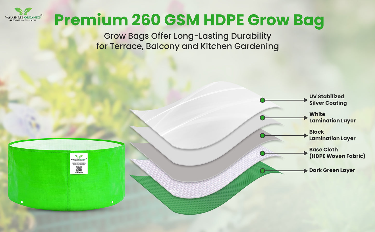 Grow Bag 15x6 Inch for Herbs & Greens