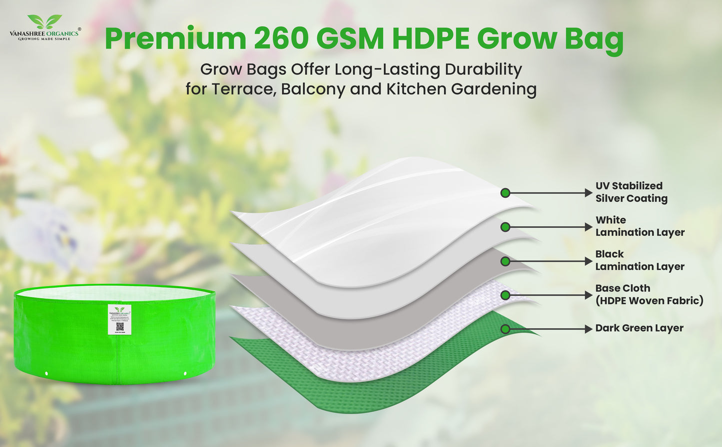 Grow Bag 18x6 Inch for Herbs & Greens
