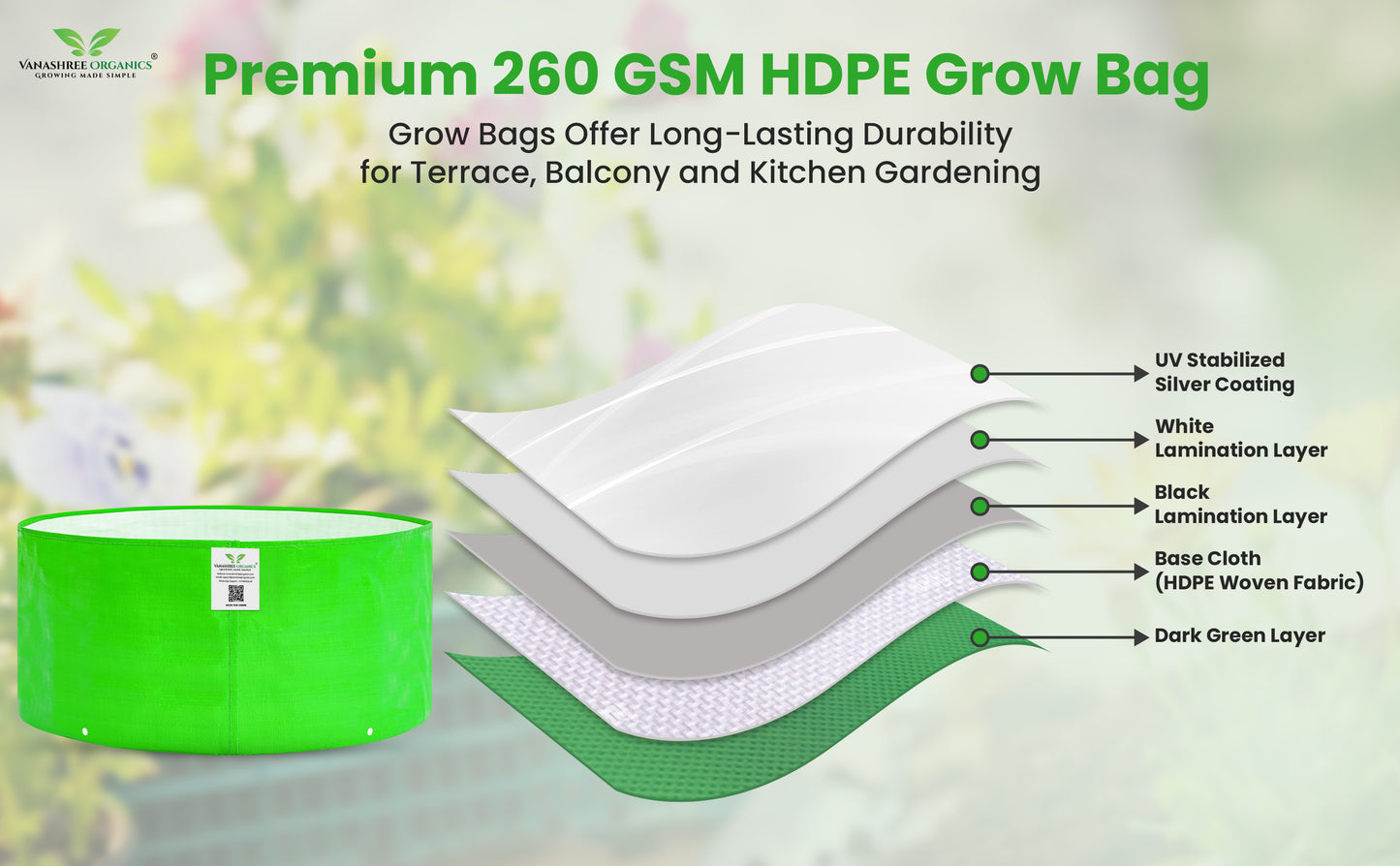 Grow Bag 18x9 Inch for Home Gardening