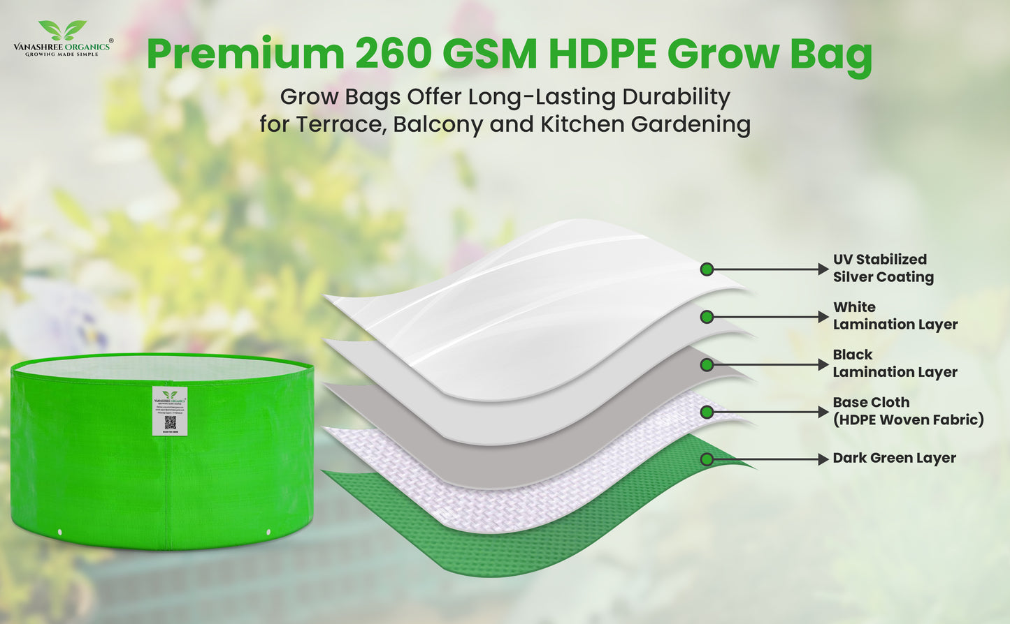 Grow Bag 24x9 Inch for Home Gardening