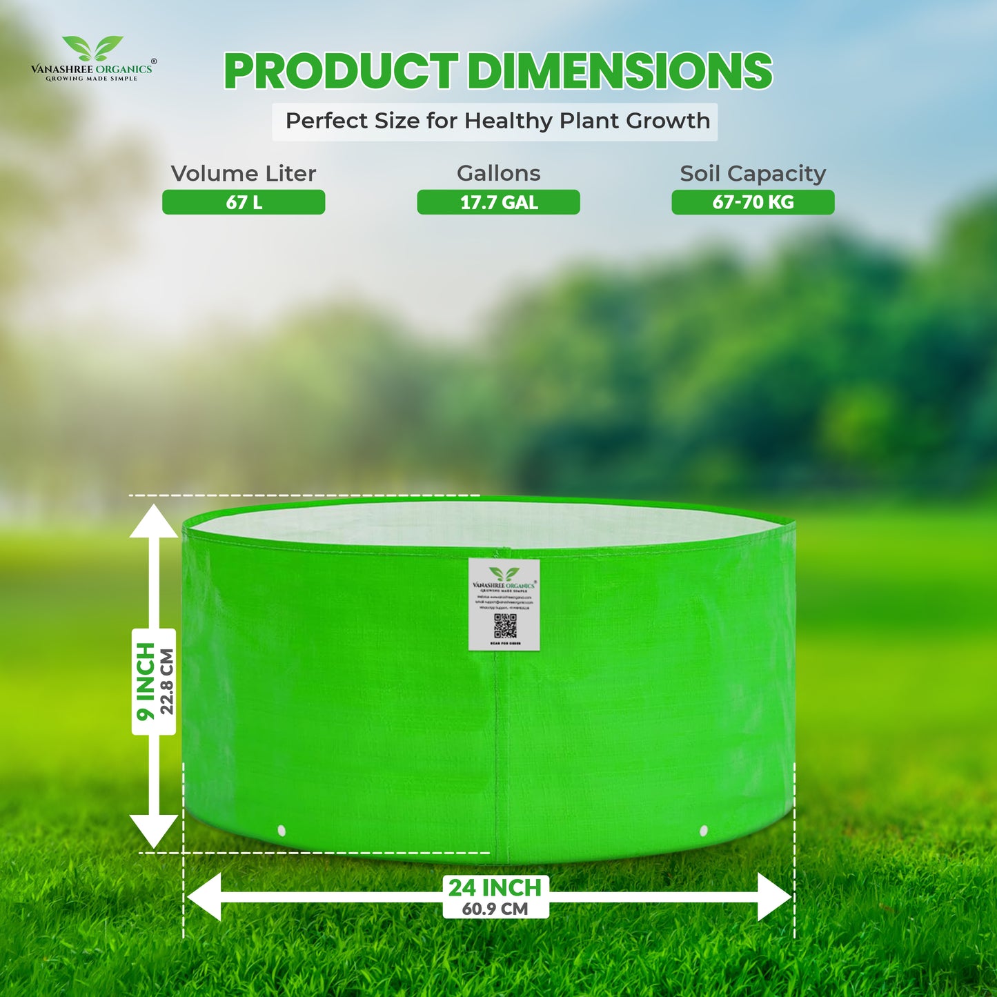 Grow Bag 24x9 Inch for Home Gardening