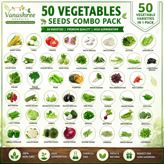 50 Variety Desi Vegetable Seeds Combo | Premium Vegetable Seeds Kit | High Germination | Kitchen & Terrace Garden - Vanashree Organics