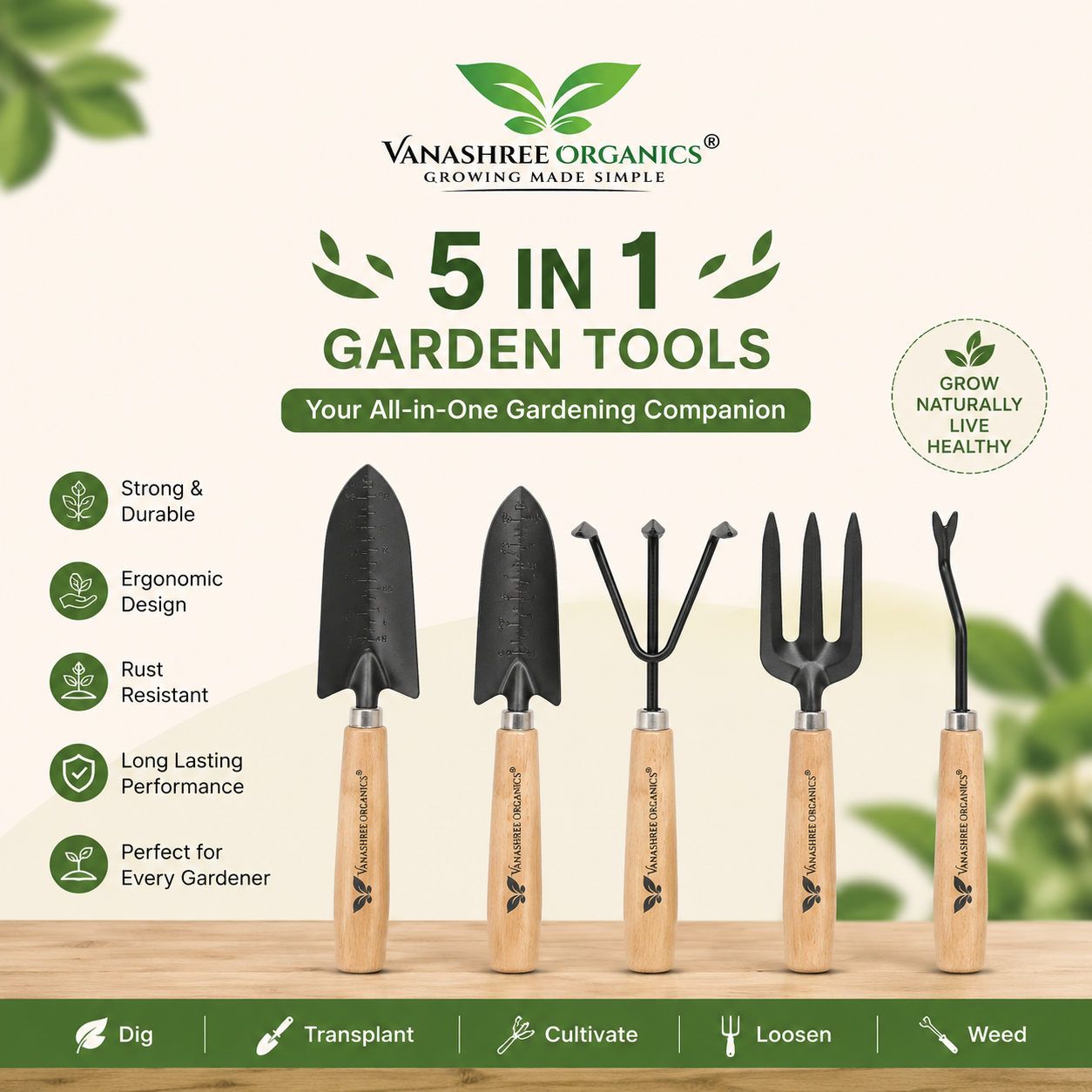 5-Piece Gardening Tool Combo Set - Vanashree Organics