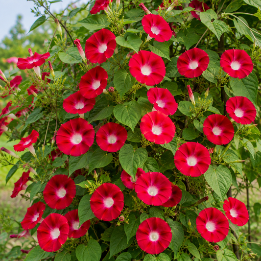 Morning Glory Scarlet O'Hara Seeds – Vivid Red Climbing Flower Seeds for Home Gardening - Vanashree Organics