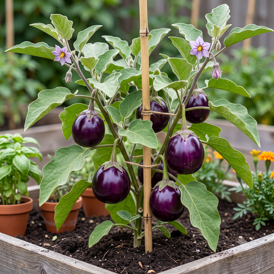 Round Purple Brinjal Seeds – Desi Gutti Vankaya Variety | Baingan/Kathirikai | High Germination for Home Gardening - Vanashree Organics