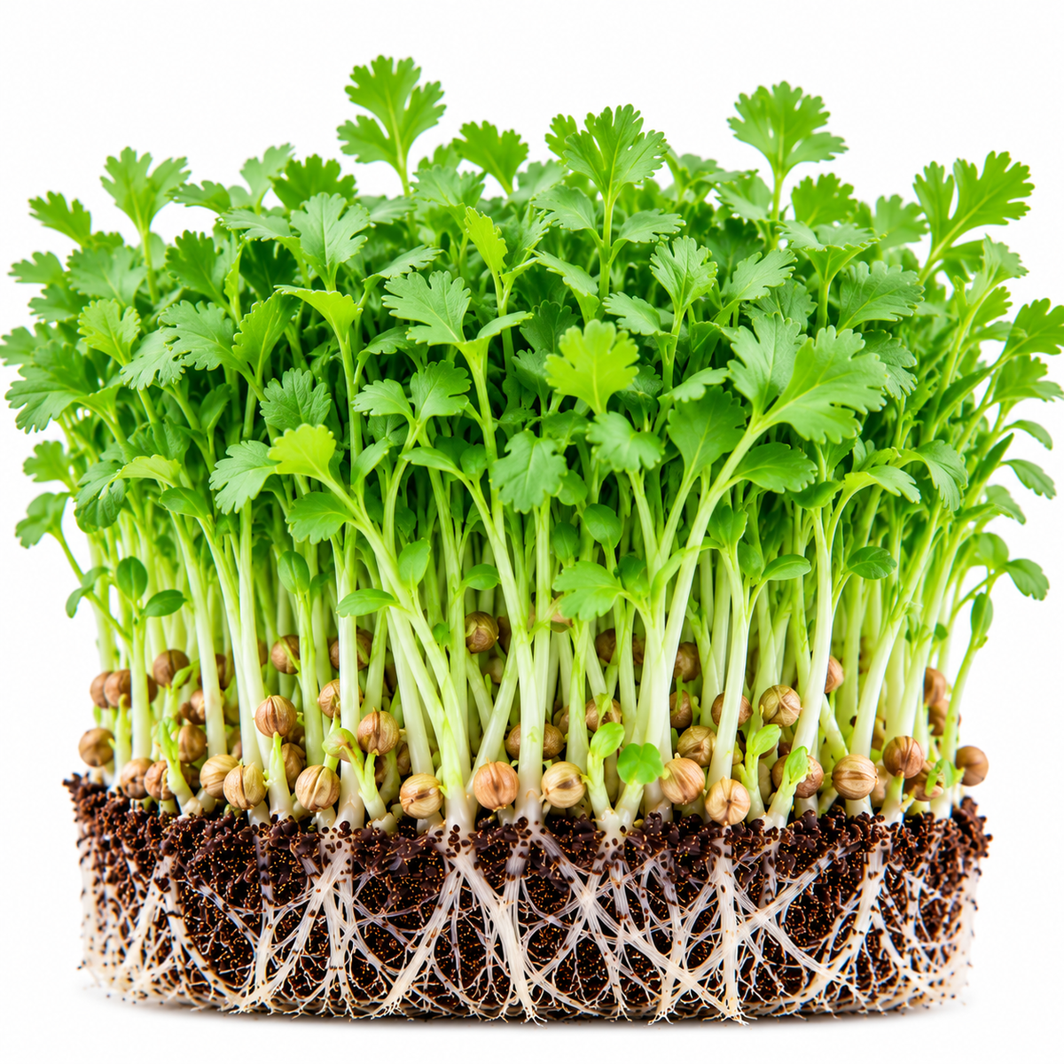Coriander microgreens tray grown at home from Vanashree Organics microgreen seeds