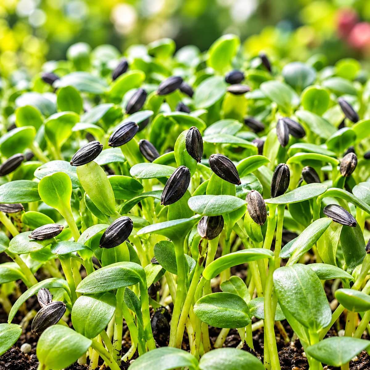 Sunflower microgreens growing from seed