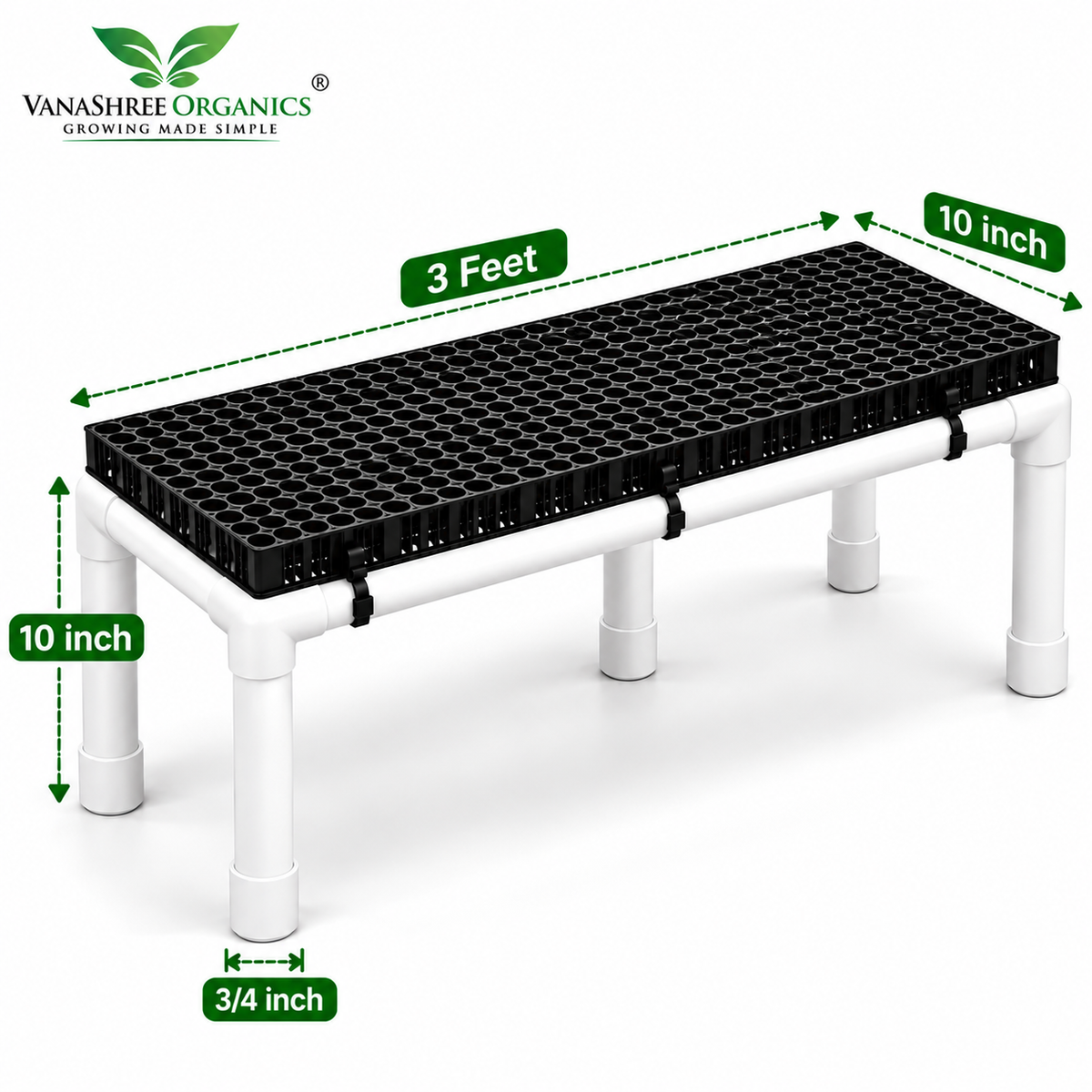 UPVC plant stand 36x10x10 inch (3 feet), 1 step, with 30mm drain cell mat top for pots, planters and grow bags – Vanashree Organics